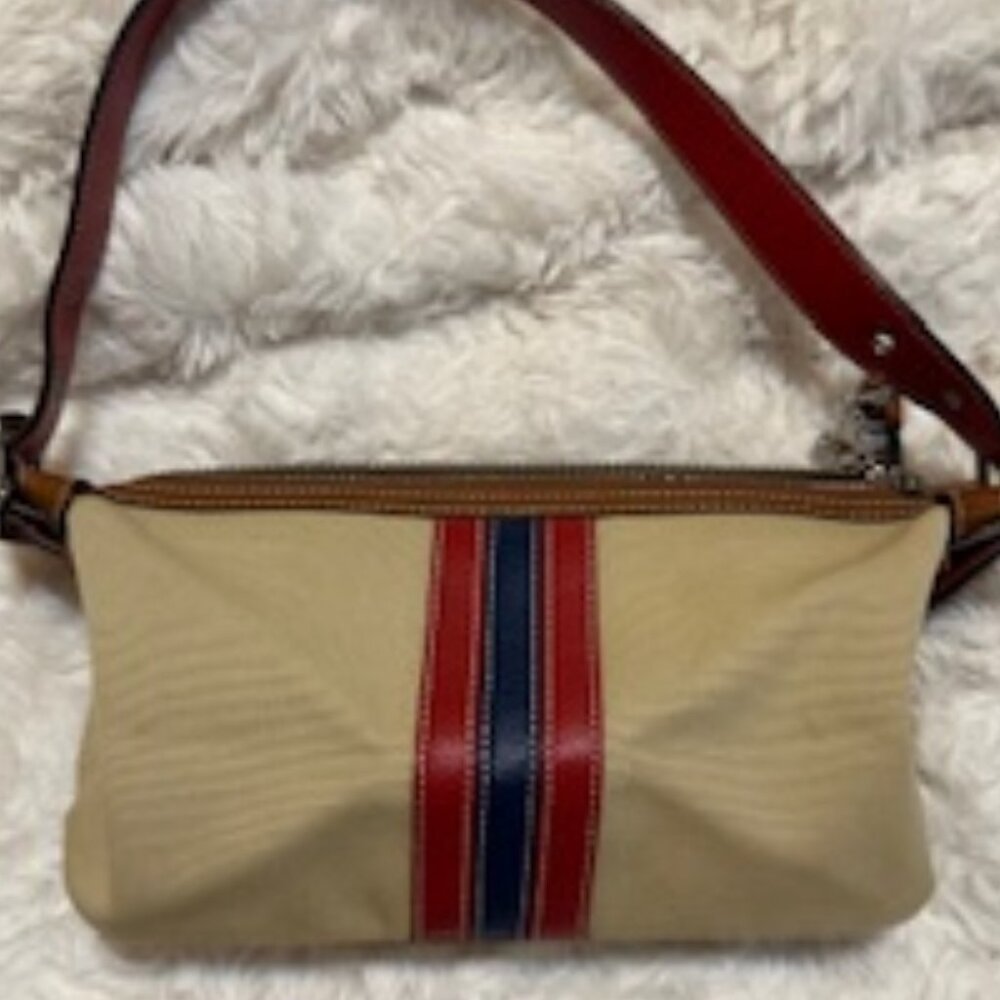 Vintage Coach Bag- Canvas with Leather Stripes - Picture 2 of 10